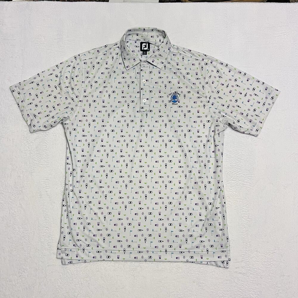 Footjoy Performance Polo Shirt Mens L Golf Sycamore Hills Wine Cocktail Phone
